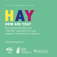 How Are You? Die Lebenssituation von LSBTIQA* Jugendlichen und jungen Erwachsenen in Bayern - Ergebnisbericht. Unten die Logos von BJR, IDA Institut und der Hochschule Fresenius